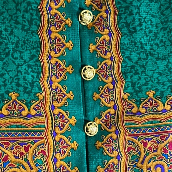 Vintage Papéll Petites Green Gold Chain Silk Blouse Size 4P 4 Petite Elegant - Picture 5 of 16